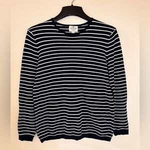 St. John's Bay Womens Size M Black/White Striped Crewneck Sweater Long Sleeved